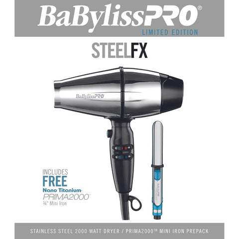 BaBylissPRO Limited Edition SteelFX Dryer with Prima 2000 Mini Iron