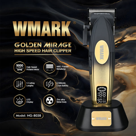 W MARK NG-8038 Professional Cordless Hair Clipper – 9000 RPM High-Speed Motor, 2500mAh Battery, Titanium Ceramic Blade