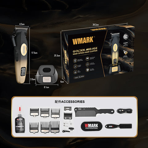 W MARK NG-8038 Professional Cordless Hair Clipper – 9000 RPM High-Speed Motor, 2500mAh Battery, Titanium Ceramic Blade