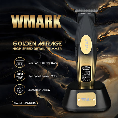 W MARK NG-8238 Golden Mirage Professional Hair Trimmer – Zero Gap DLC Blade, 9000 RPM Motor, 240-Min Battery
