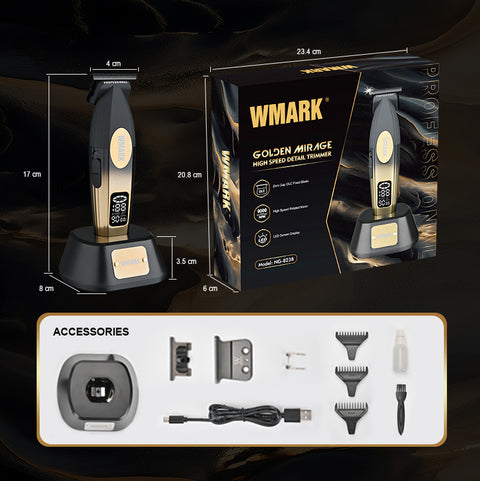 W MARK NG-8238 Golden Mirage Professional Hair Trimmer – Zero Gap DLC Blade, 9000 RPM Motor, 240-Min Battery