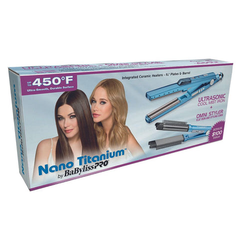 BaBylissPRO Nano Titanium Ultrasonic Cool Mist Iron + Omni Styler
