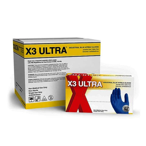 X3 Ultra Blue Nitrile Disposable Gloves
