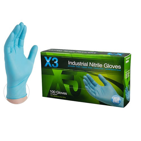 X3 Blue Industrial Nitrile Gloves
