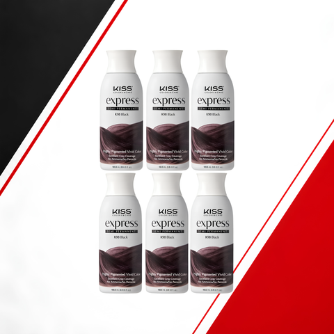 KISS Colors & Care Express Semi-Permanent Hair Color K98 Black 6-Pack Bundle (3.5 oz Each)