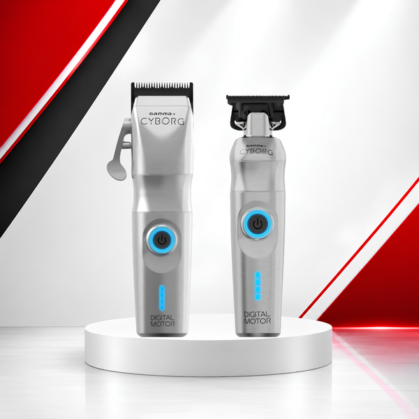 Gamma+ Cyborg Professional Hair Clipper & Trimmer Bundle – Digital Motor Cordless Combo Set