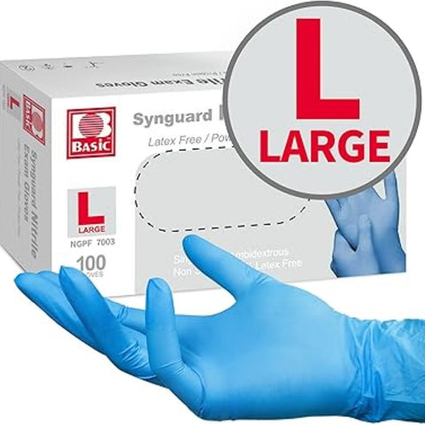 Basic Medical Blue Nitrile Exam Gloves Large
