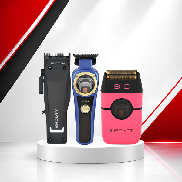 Gamma+ Shorty Clipper, StyleCraft Instinct Trimmer & Instinct Double Foil Shaver Bundle – Professional Cordless Combo Kit