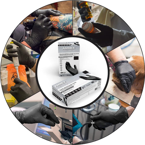 Ammex Professional Black Nitrile Gloves 100 Pack