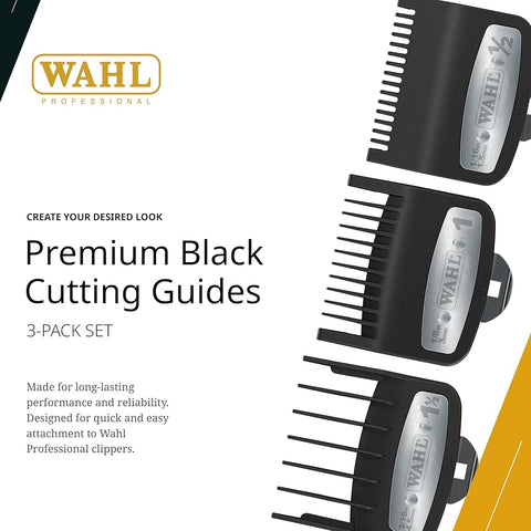 Wahl Professional Premium Cutting Guide Comb Set ½, 1 & 1½ – Clipper Guard Attachment (3-Pack)