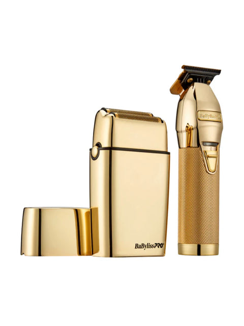 BaBylissPRO GoldFX Hair Clipper, Skeleton Trimmer & Double Foil Shaver Bundle – Professional Cordless Combo Kit