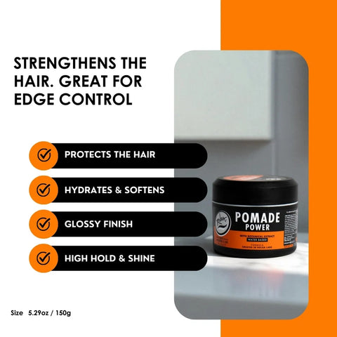 Rolda - Power Hair Pomade | Water Based Formula, High Hold, High Shine, Edge Control Gel, Flake-free, Alcohol-free, Residue-free