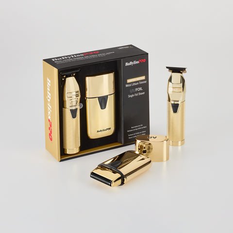 BaBylissPRO Limited Edition Gold Trimmer & Single Foil UV Shaver Set
