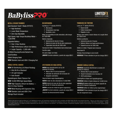 BaBylissPRO Limited Edition Gold Trimmer & Single Foil UV Shaver Set