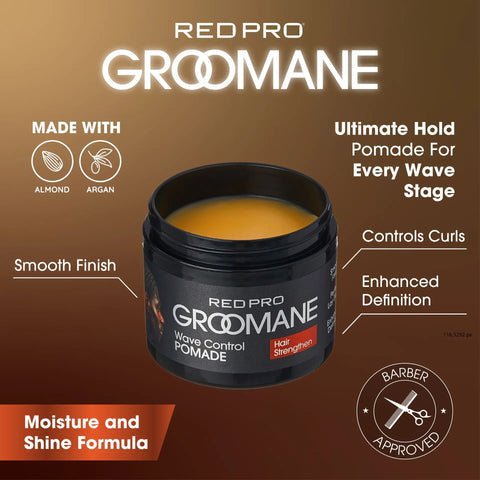 RED PRO Groomane Wave Control Pomade - Ultimate Hold, Moisture & Shine