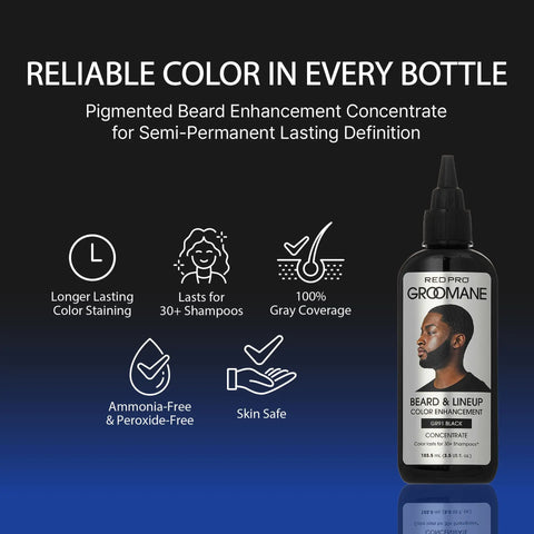 RED PRO Groomane Semi-Permanent Beard Dye Color Enhancement for Men’s Beards, Hairlines & Fades