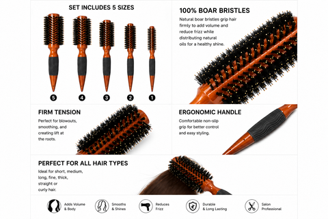 Jv Round Boar Bristles Brush Set