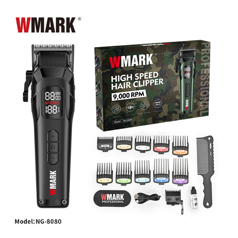 WMARK NG-8080 Professional Hair Clipper – 9000 RPM Motor, 4600mAh Battery, Adjustable Blade, Type-C Rechargeable