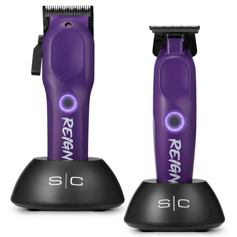 StyleCraft REIGN Professional Hair Clipper & Trimmer Combo Kit – Cordless Barber Cutting Kit (Purple)