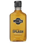 A bottle of Agadir Men's Face and Body Splash aftershave lotion, old wood variant, with a black cap and yellow label.