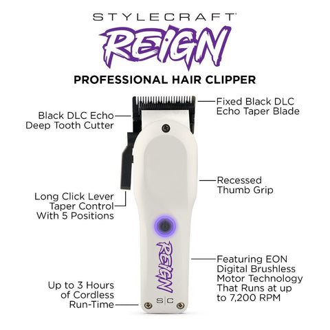 Reign Professional Hair Clipper with EON Digital Brushless Motor