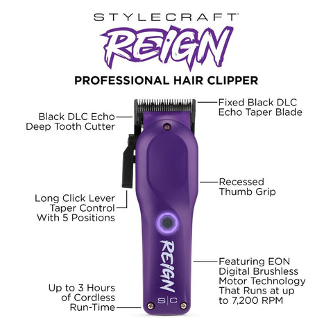 Reign Professional Hair Clipper with EON Digital Brushless Motor